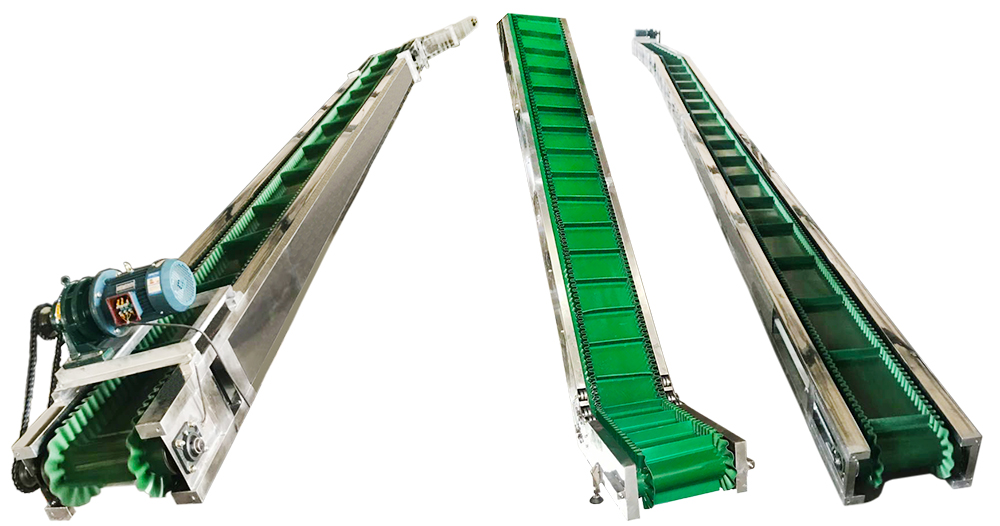 Stainless steel climbing type baffle belt conveyor with skirts